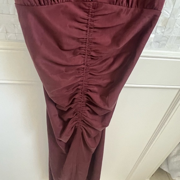 NWT new medium Anthropologie ruched v neck cross strap dress brown modal stretch - Picture 9 of 16